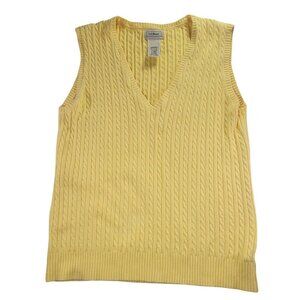 L.L. Bean Women Sleeveless Yellow Cable Knit Cotton V-Neck Sweater Vest Size S